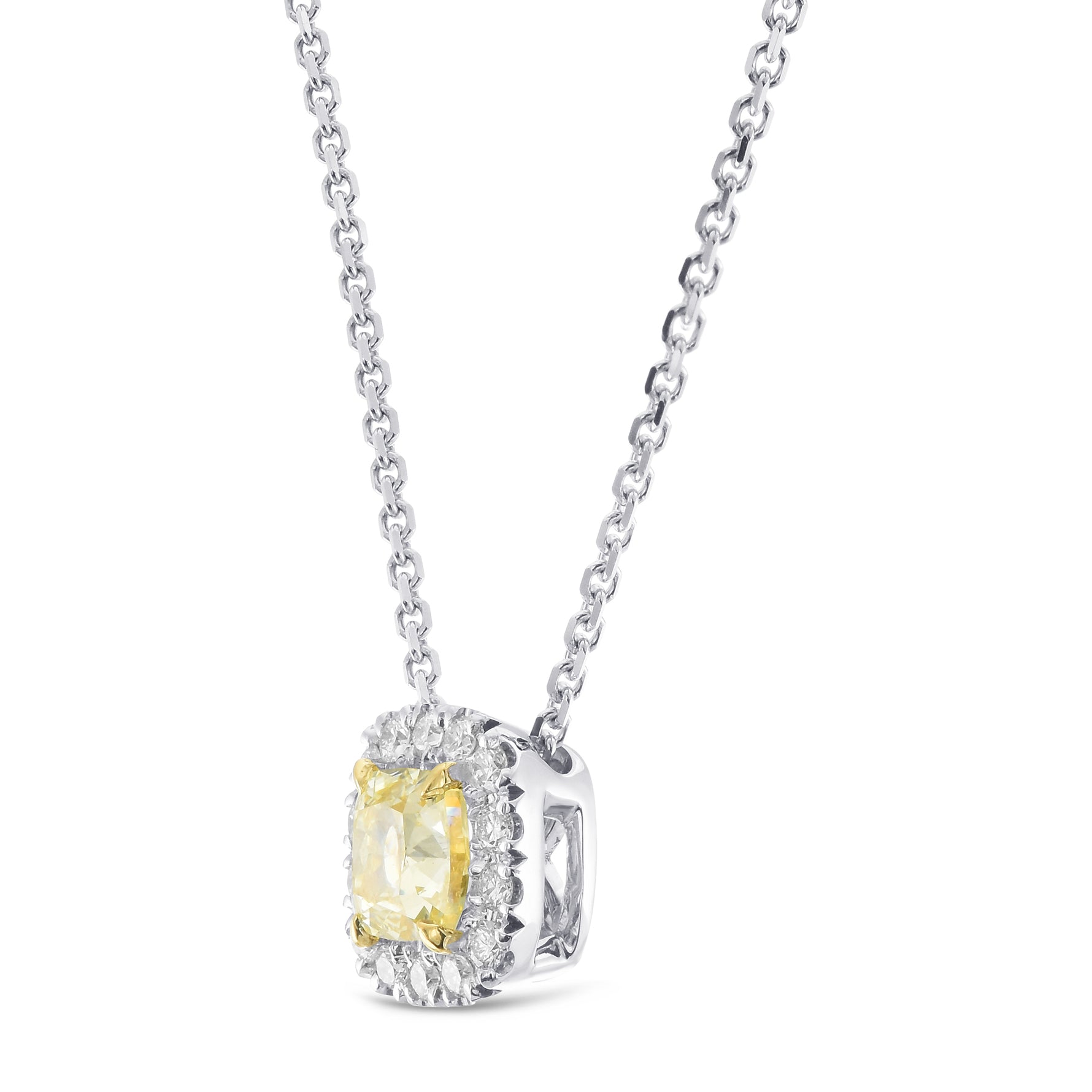 Fancy Yellow Cushion Diamond Halo Pendant