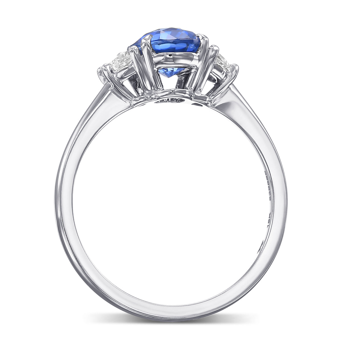 Oval Cornflower Blue Sapphire & Half-moon Diamond 3-stone Ring