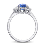 Oval Cornflower Blue Sapphire & Half-moon Diamond 3-stone Ring