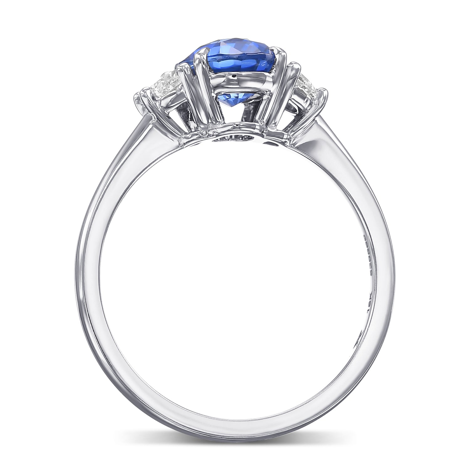 Oval Cornflower Blue Sapphire & Half-moon Diamond 3-stone Ring