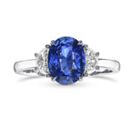 Oval Cornflower Blue Sapphire & Half-moon Diamond 3-stone Ring