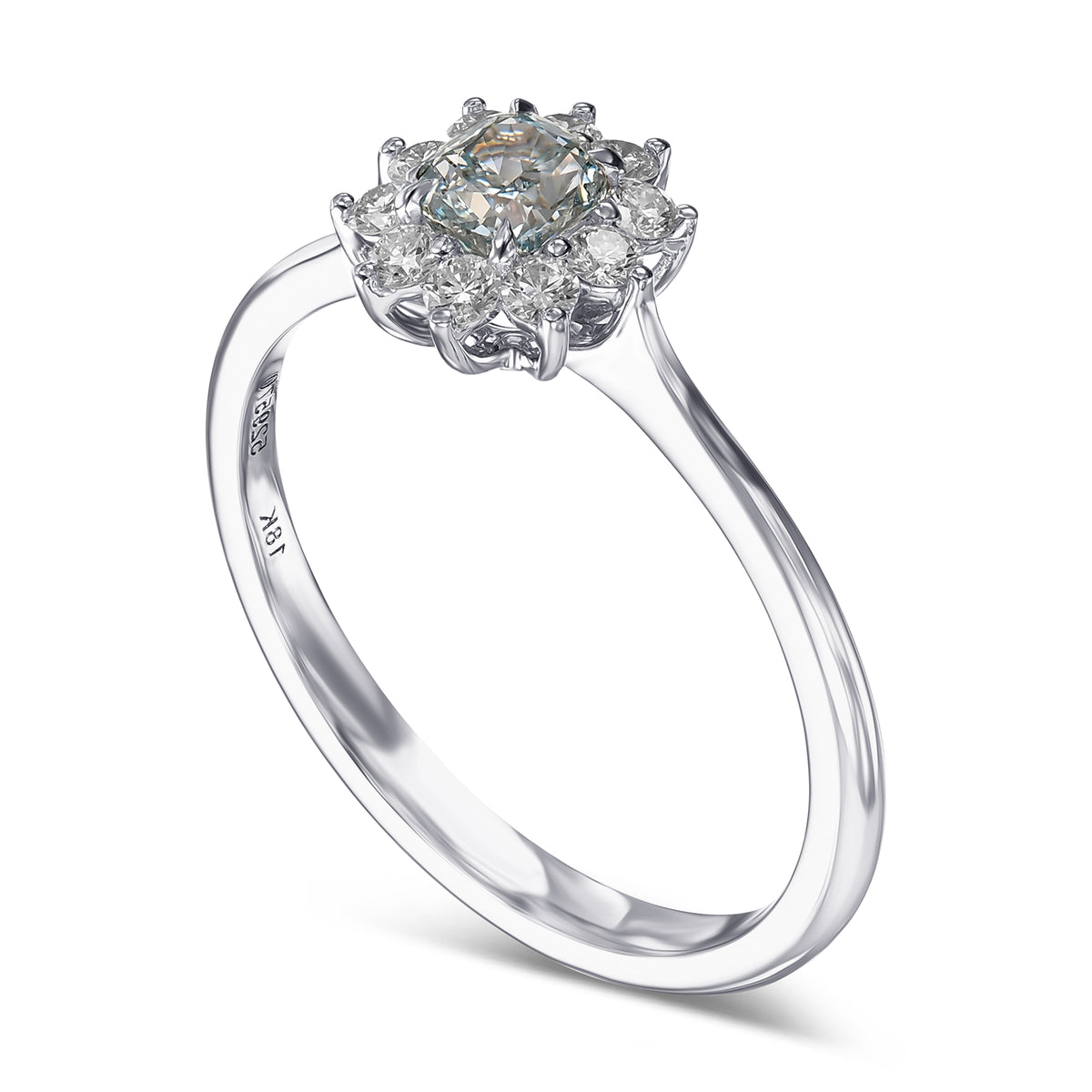 Fancy Intense Green Blue Cushion Halo Diamond Ring