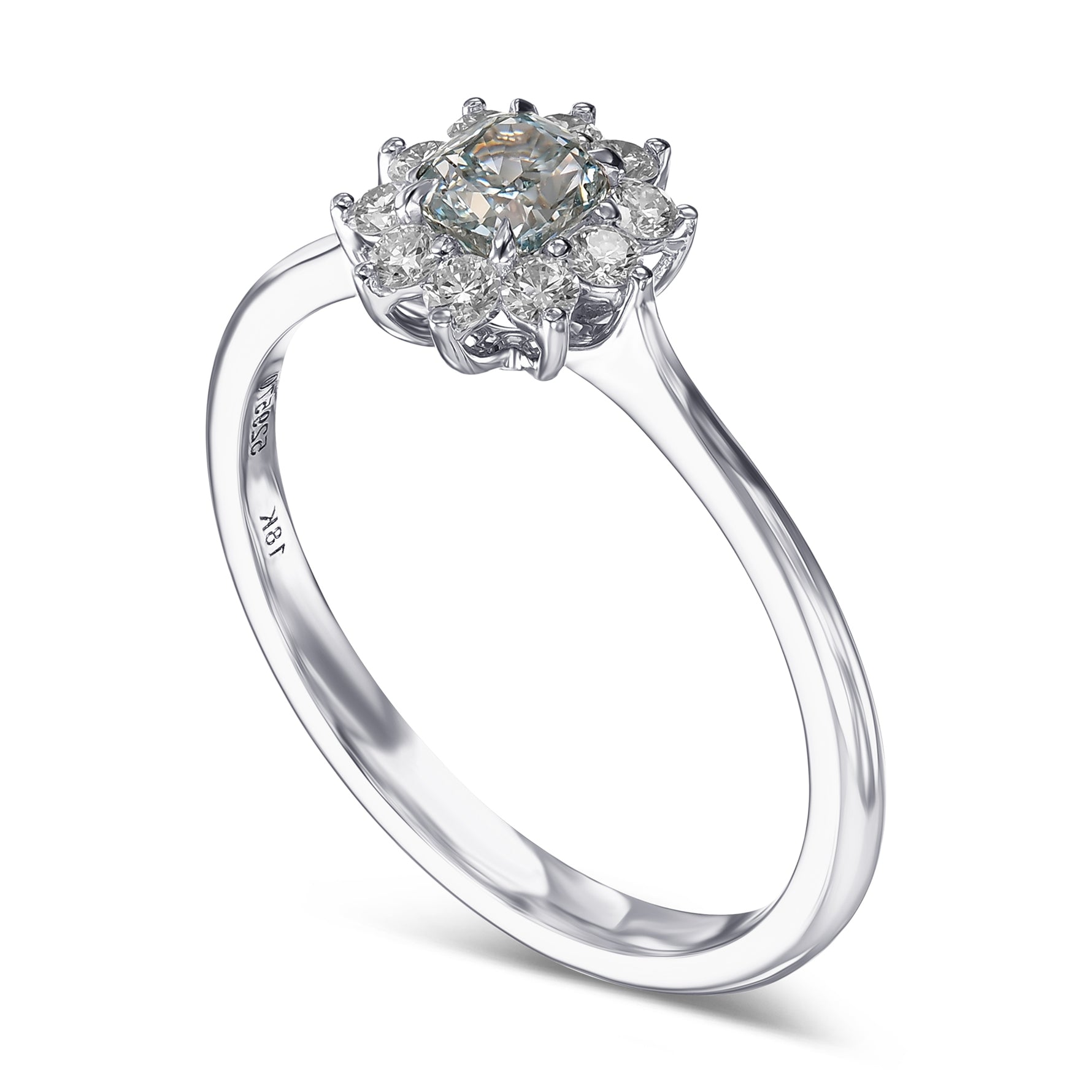 Fancy Intense Green Blue Cushion Halo Diamond Ring