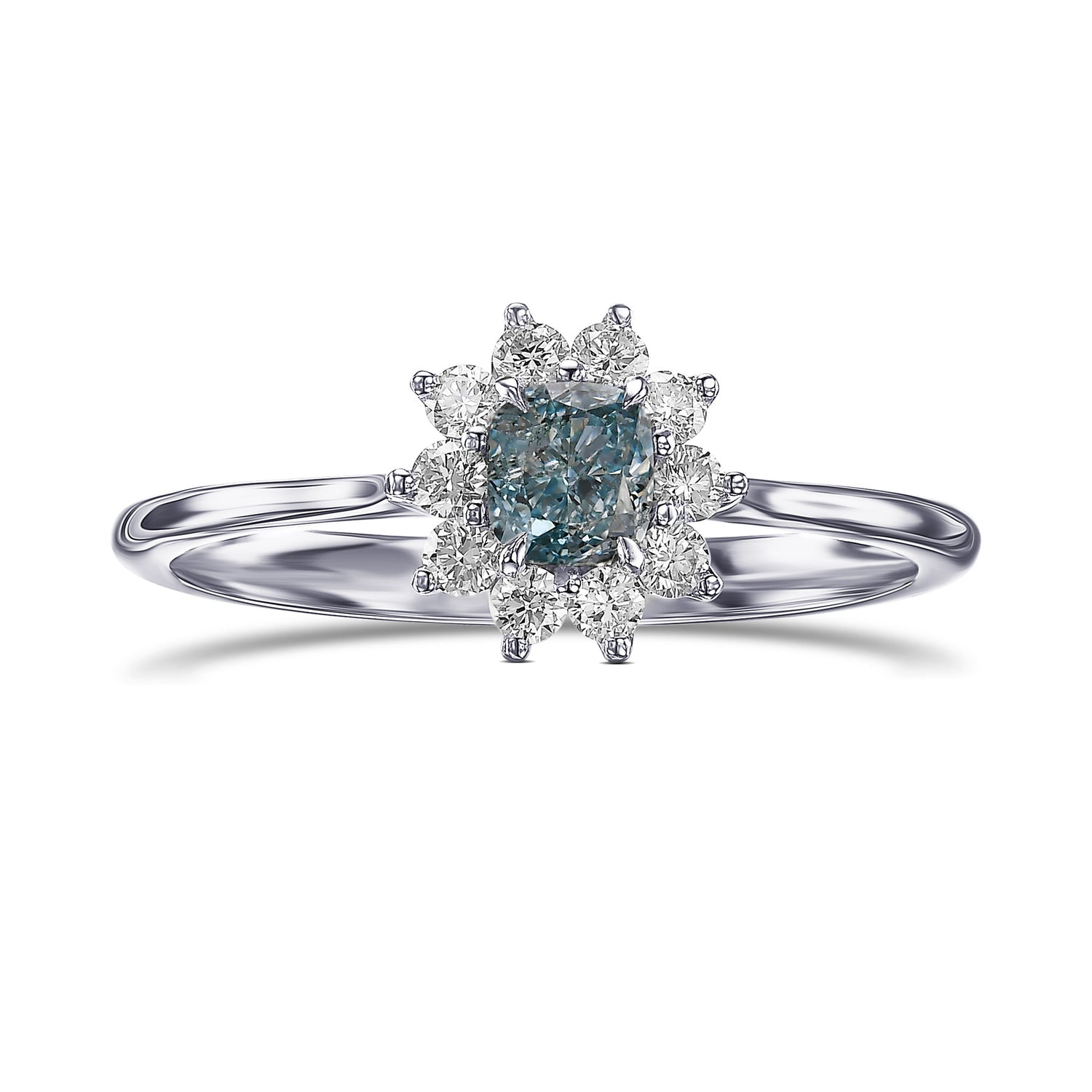 Fancy Intense Green Blue Cushion Halo Diamond Ring