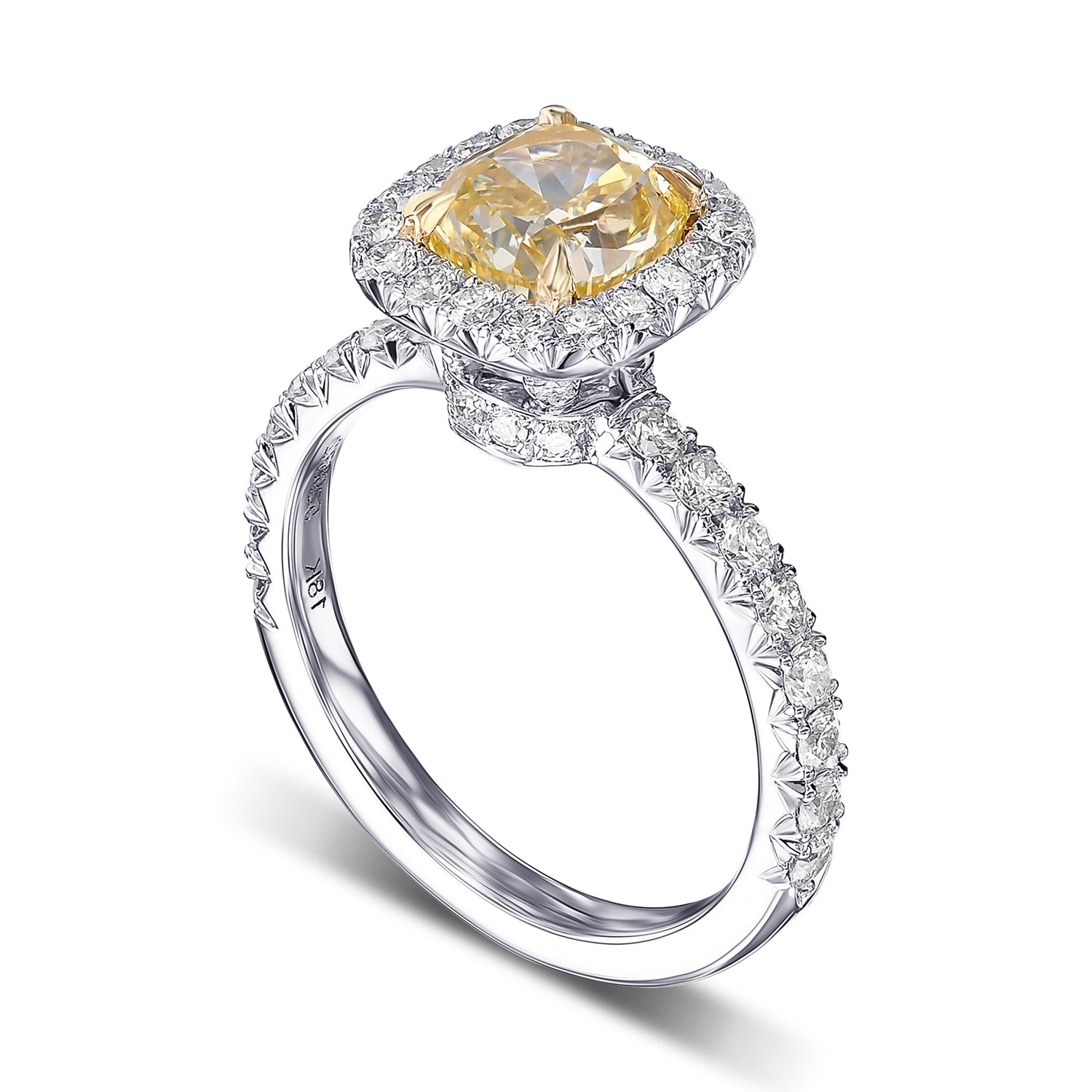 Fancy Yellow Cushion Queens Halo Diamond Ring
