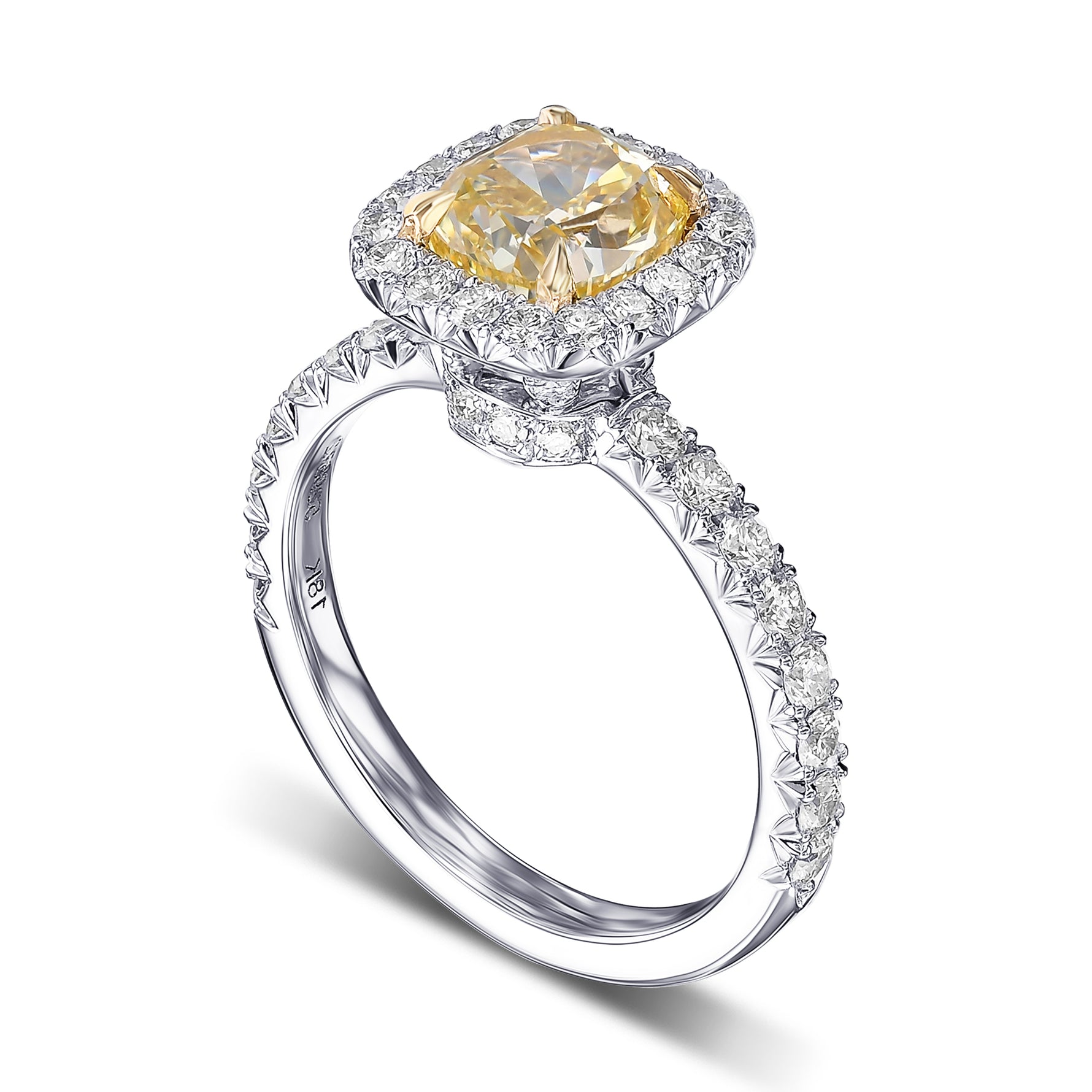 Fancy Yellow Cushion Queens Halo Diamond Ring
