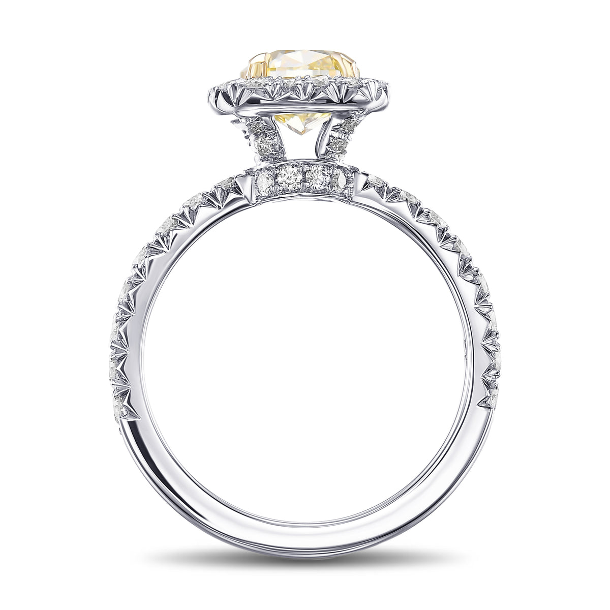Fancy Yellow Cushion Queens Halo Diamond Ring