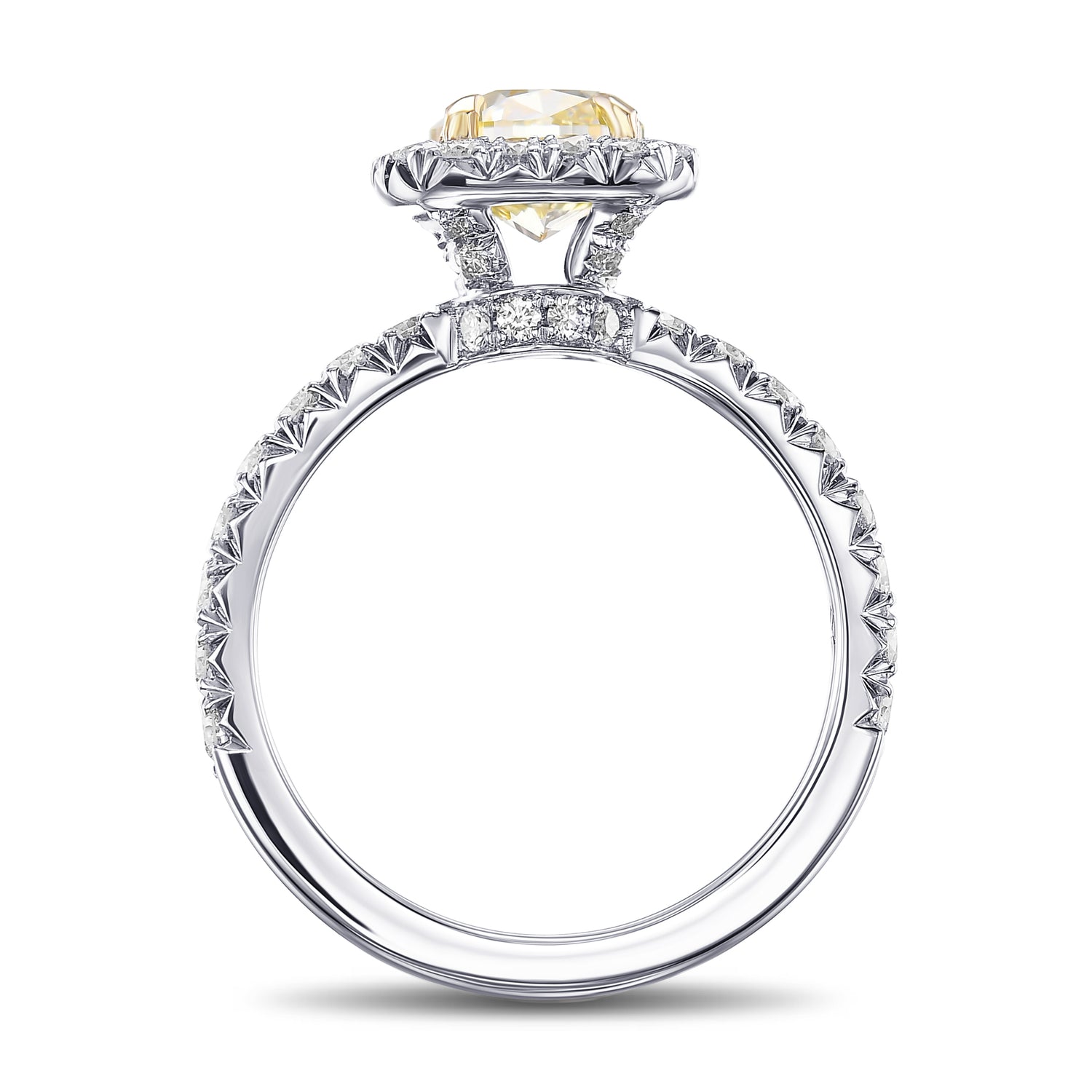 Fancy Yellow Cushion Queens Halo Diamond Ring