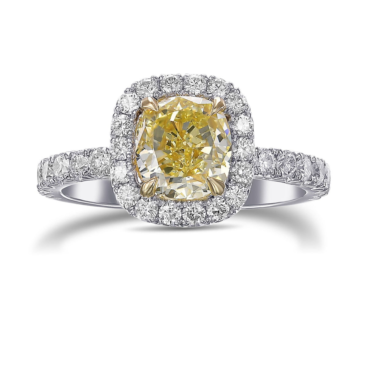 Fancy Yellow Cushion Queens Halo Diamond Ring