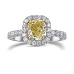 Fancy Yellow Cushion Queens Halo Diamond Ring