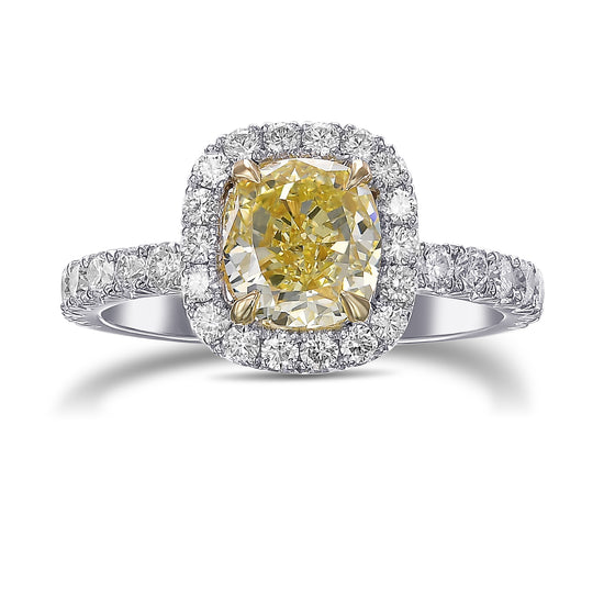 Fancy Yellow Cushion Queens Halo Diamond Ring