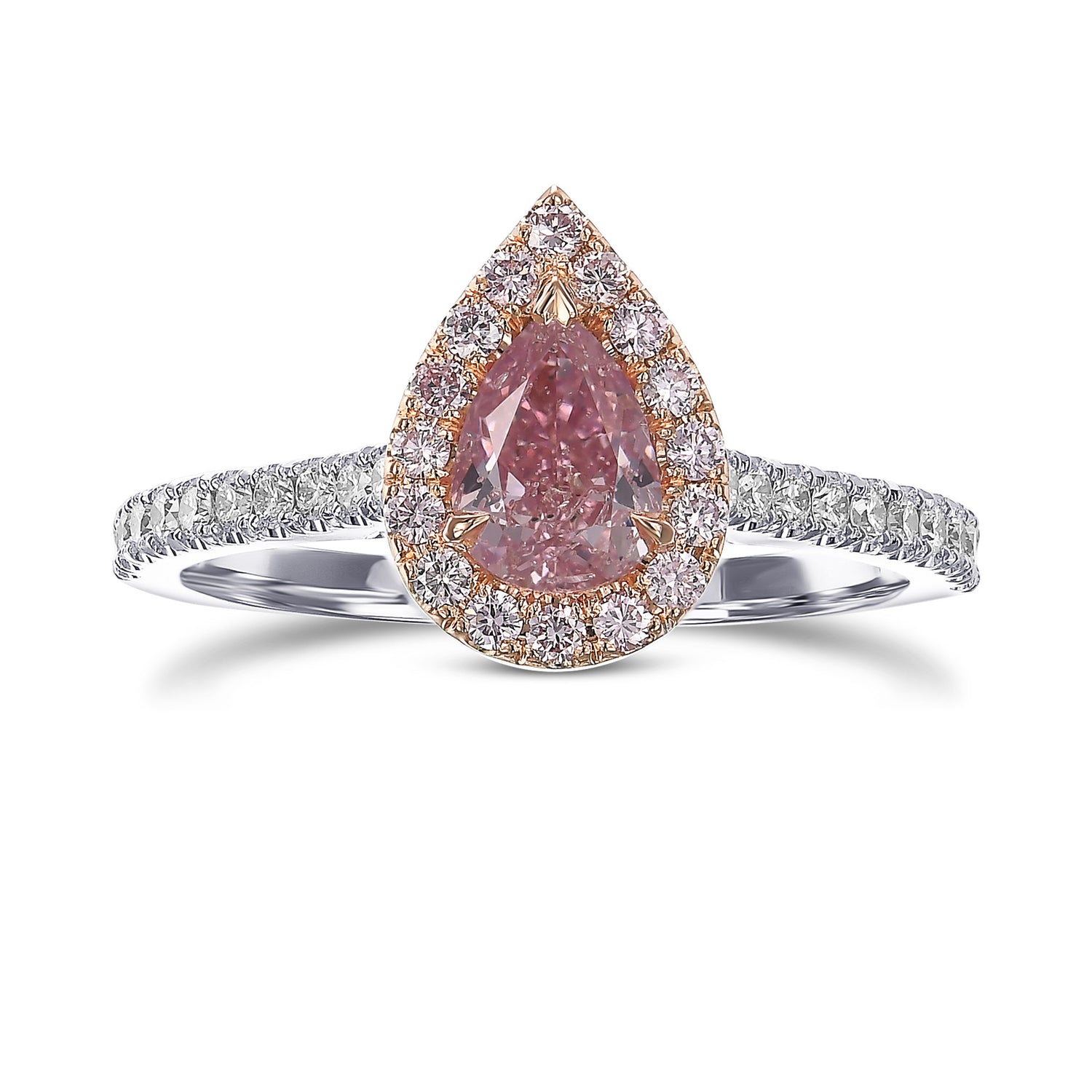 Fancy Intense Pink Pear Halo Diamond Ring