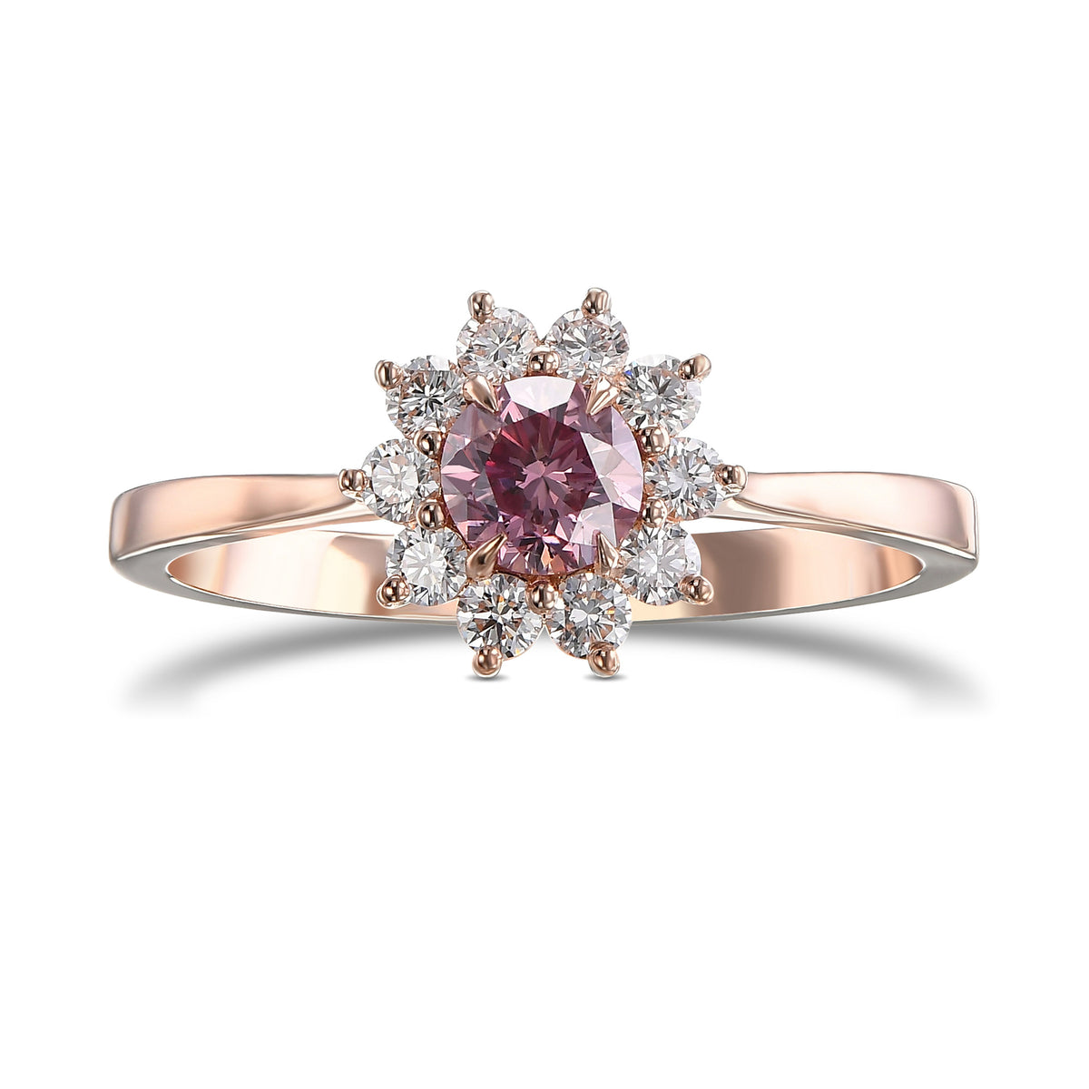 Fancy Intense Purplish Pink Round Halo Diamond Ring