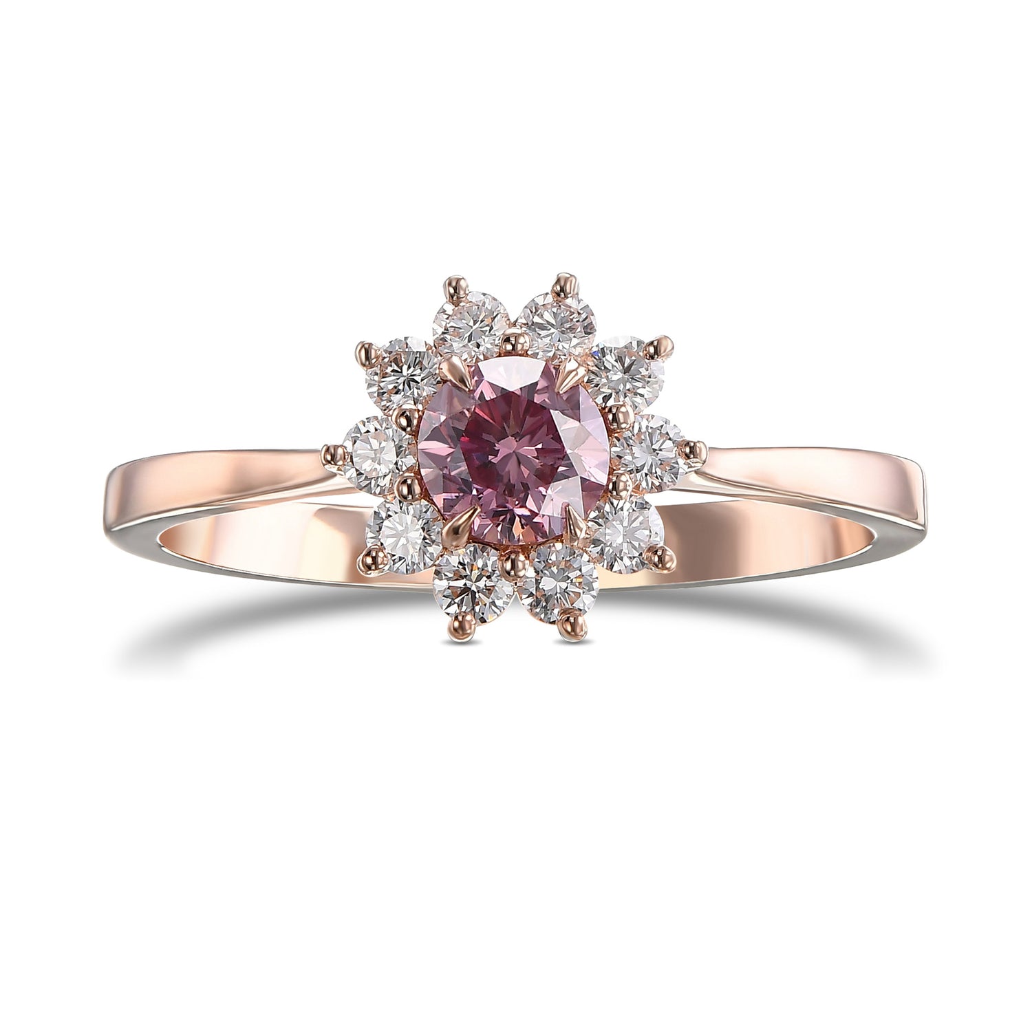 Fancy Intense Purplish Pink Round Halo Diamond Ring
