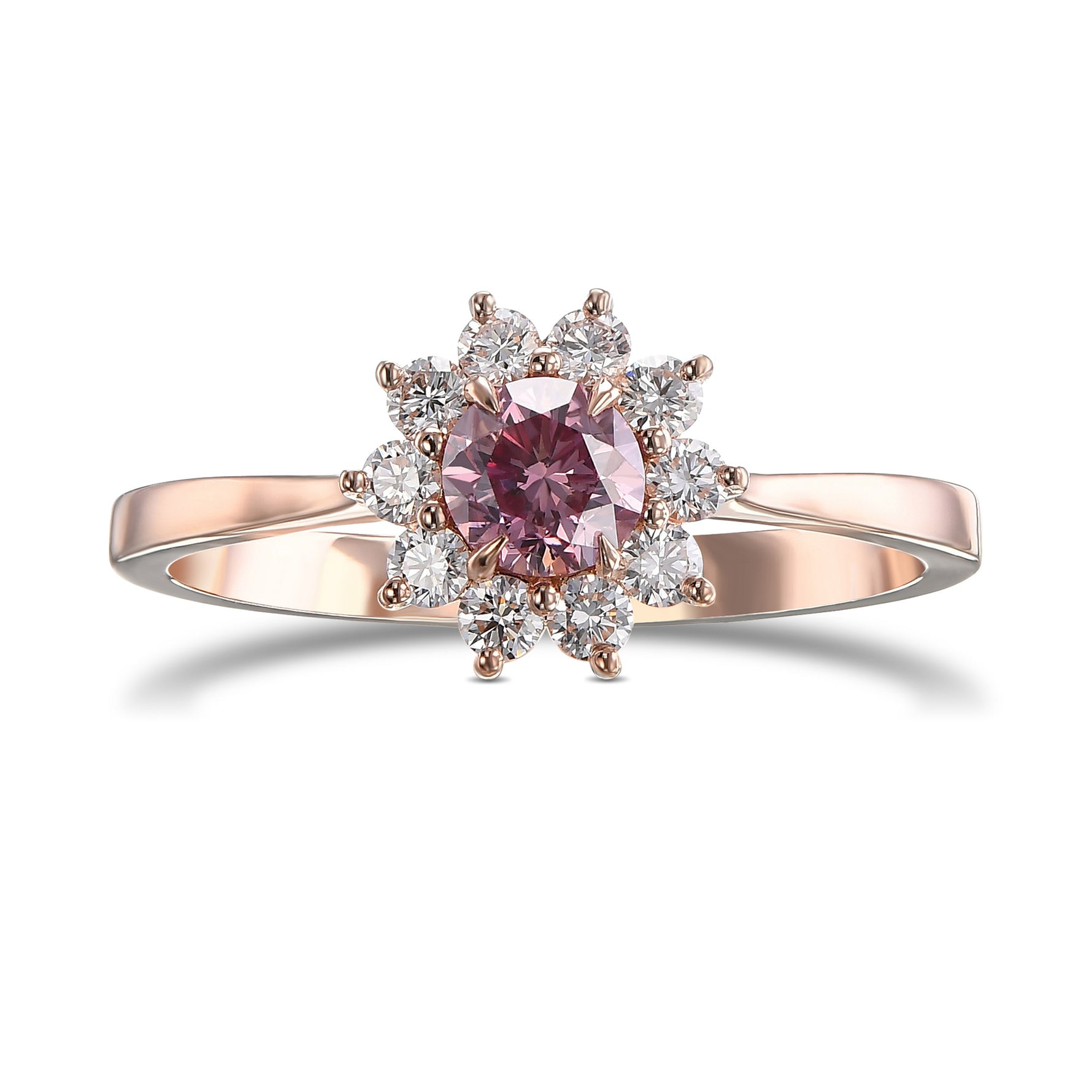 Fancy Intense Purplish Pink Round Halo Diamond Ring