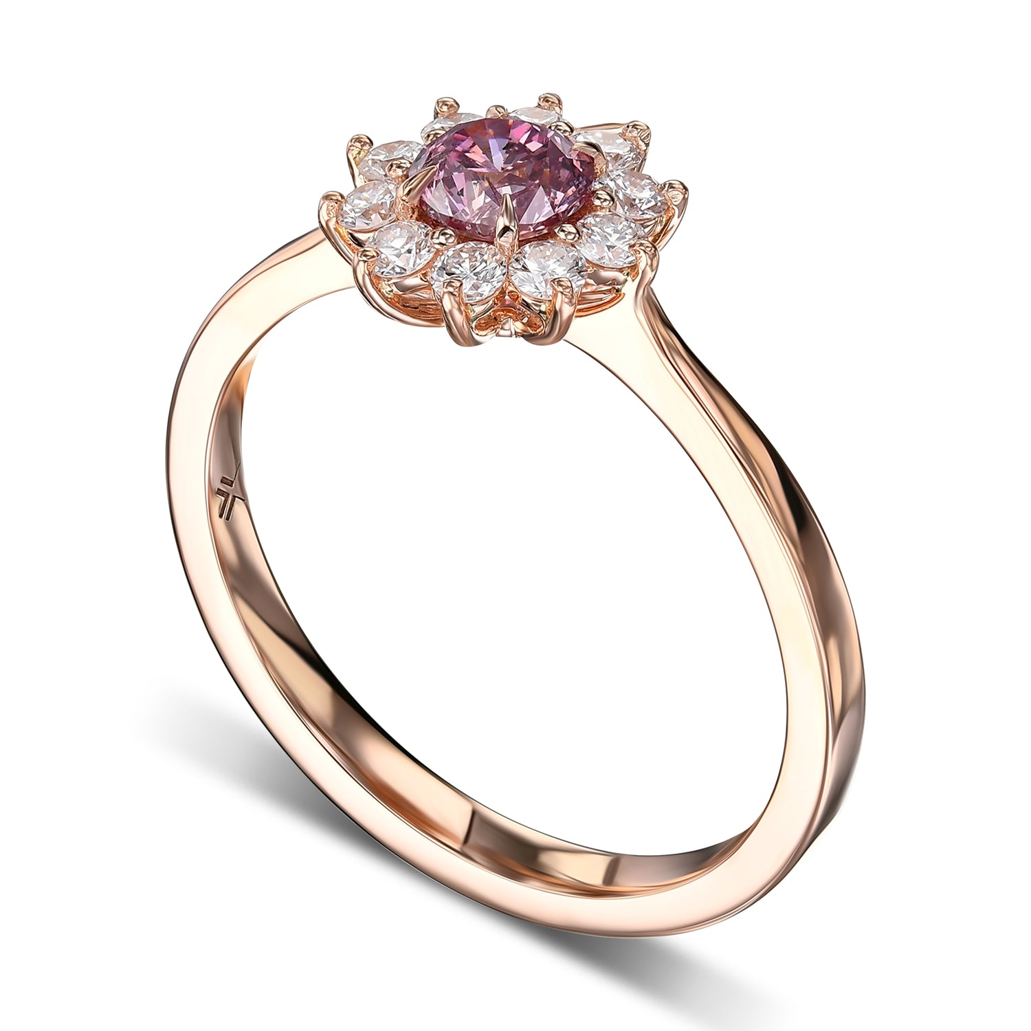Fancy Intense Purplish Pink Round Halo Diamond Ring