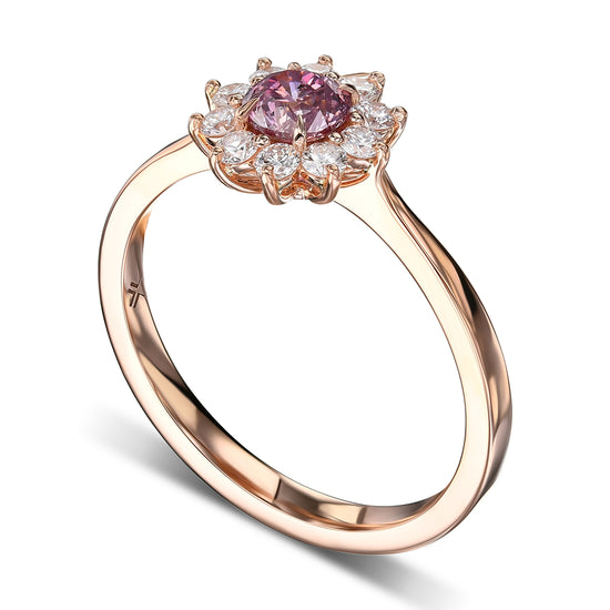 Fancy Intense Purplish Pink Round Halo Diamond Ring