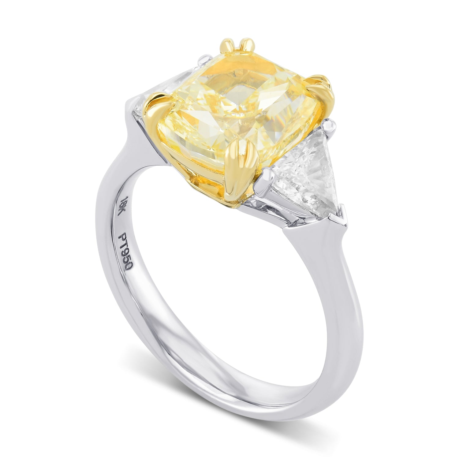 Fancy Yellow Cushion & Triangle Diamond 3 Stone Ring