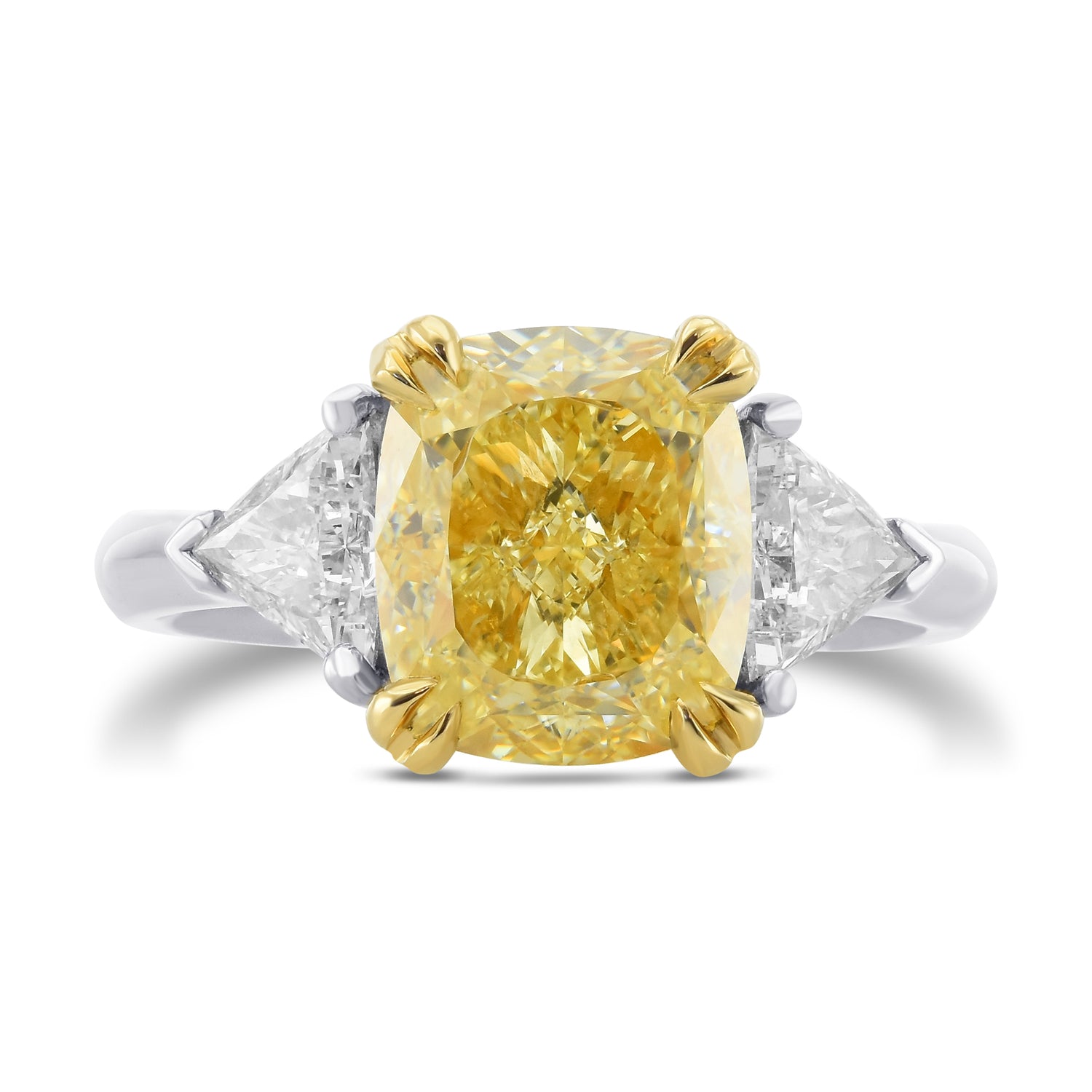Fancy Yellow Cushion & Triangle Diamond 3 Stone Ring