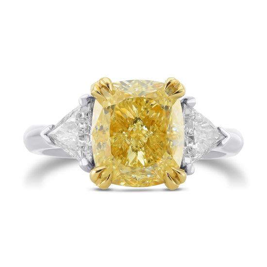 Fancy Yellow Cushion & Triangle Diamond 3 Stone Ring