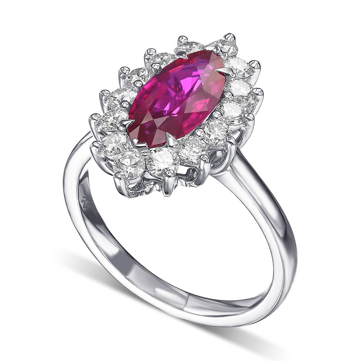 Marquise Ruby and Diamond Halo Ring