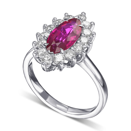 Marquise Ruby and Diamond Halo Ring