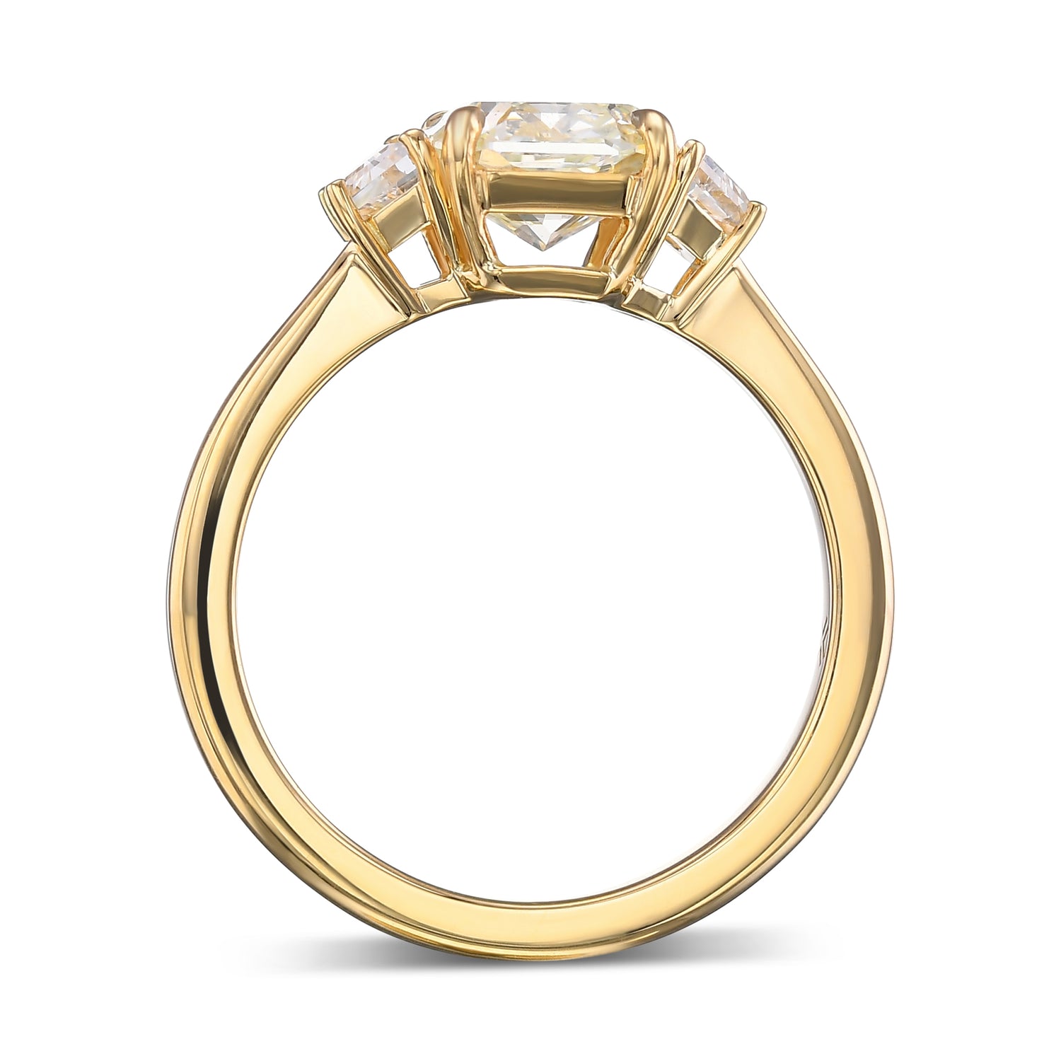 Light Yellow Green Radiant & Trapezoid 3-Stone Diamond Ring