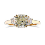 Light Yellow Green Radiant & Trapezoid 3-Stone Diamond Ring