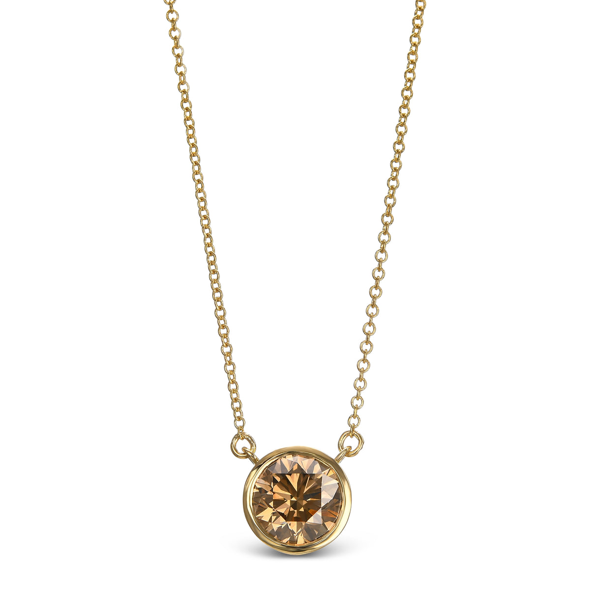 Round Fancy Yellow Brown Solitaire Diamond Pendant