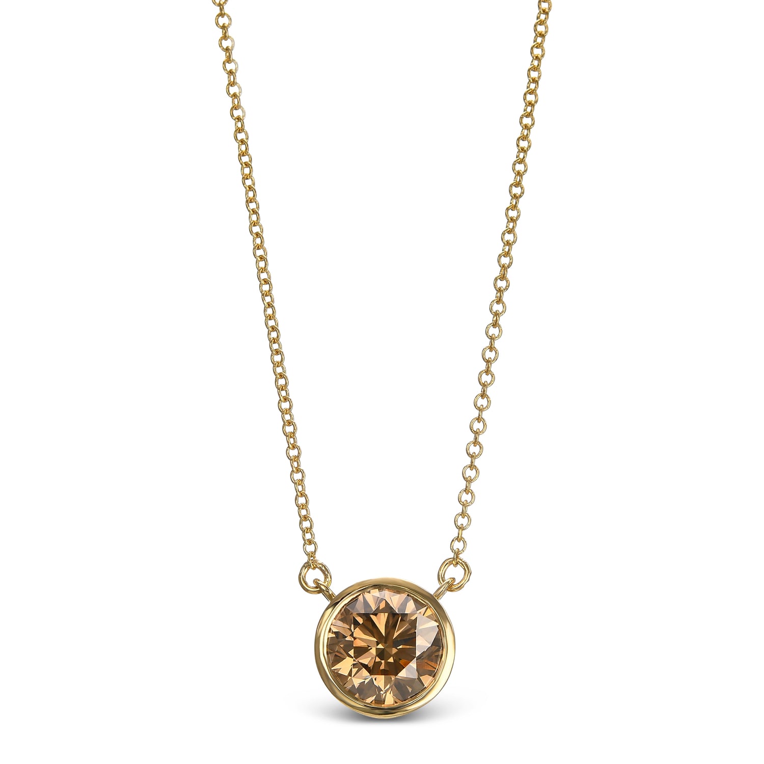 Round Fancy Yellow Brown Solitaire Diamond Pendant
