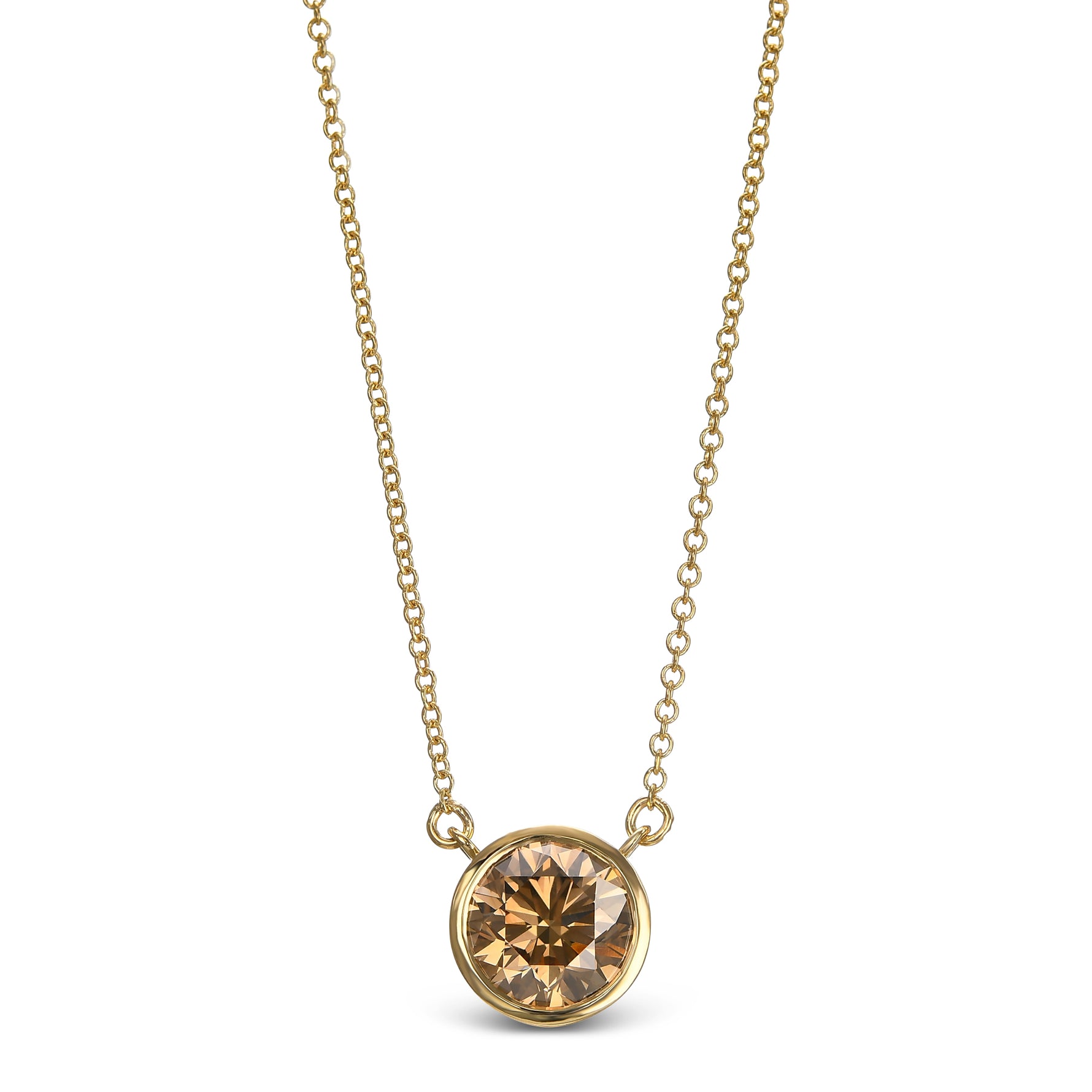 Round Fancy Yellow Brown Solitaire Diamond Pendant