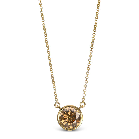 Round Fancy Yellow Brown Solitaire Diamond Pendant