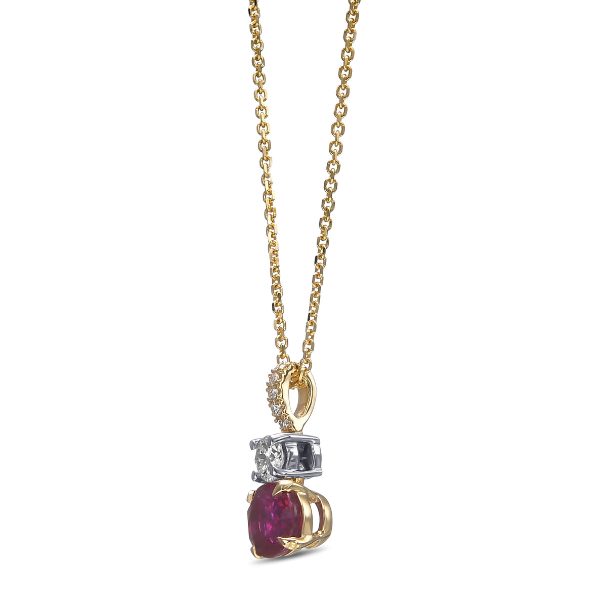 Round Red Ruby and Diamond Drop Pendant
