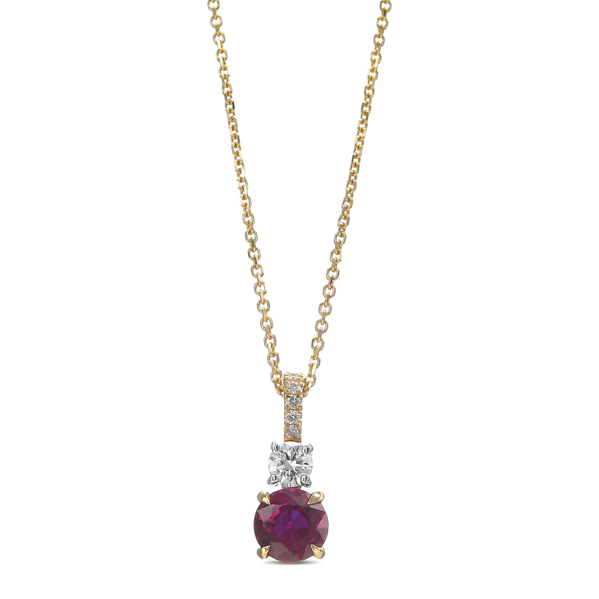 Round Red Ruby and Diamond Drop Pendant