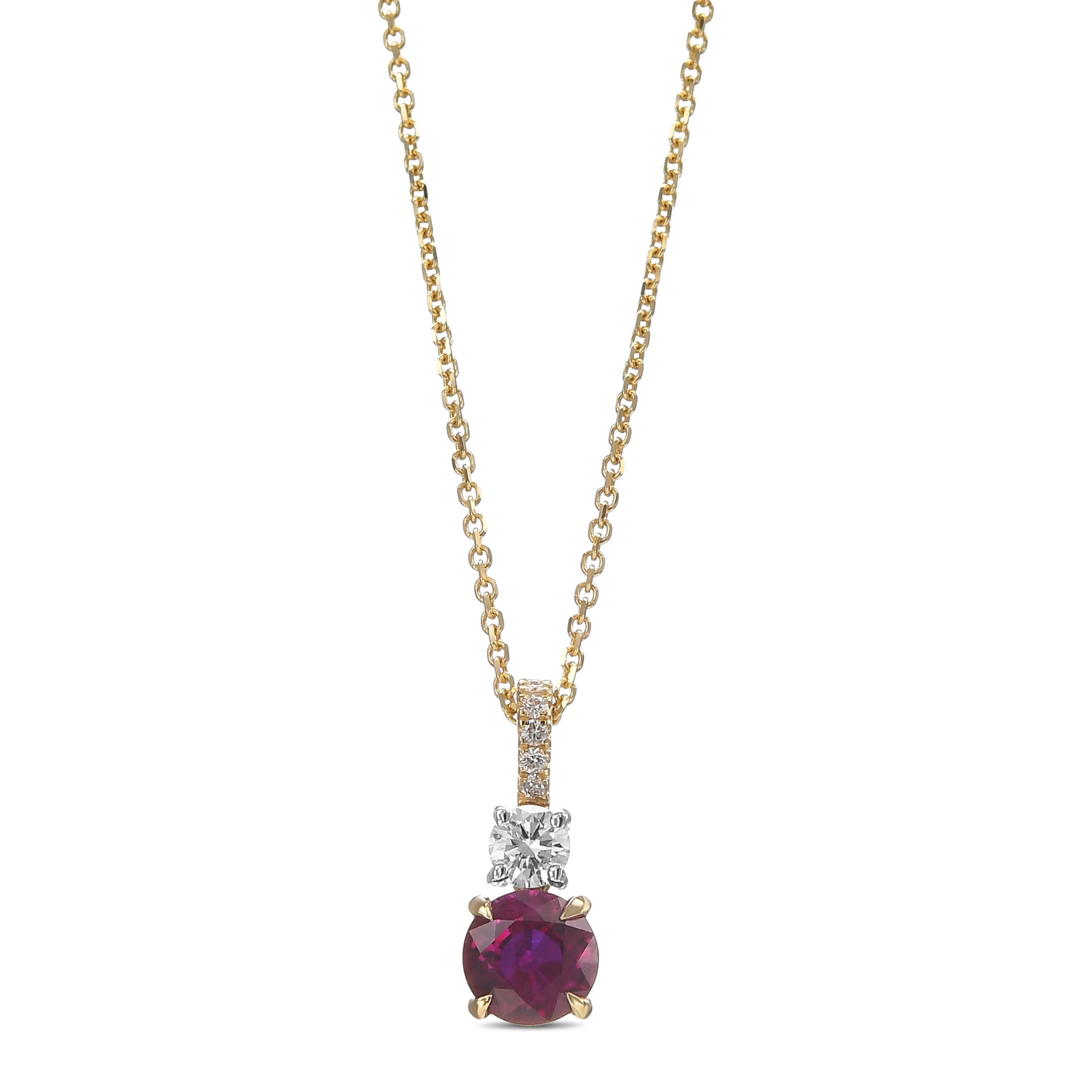 Round Red Ruby and Diamond Drop Pendant