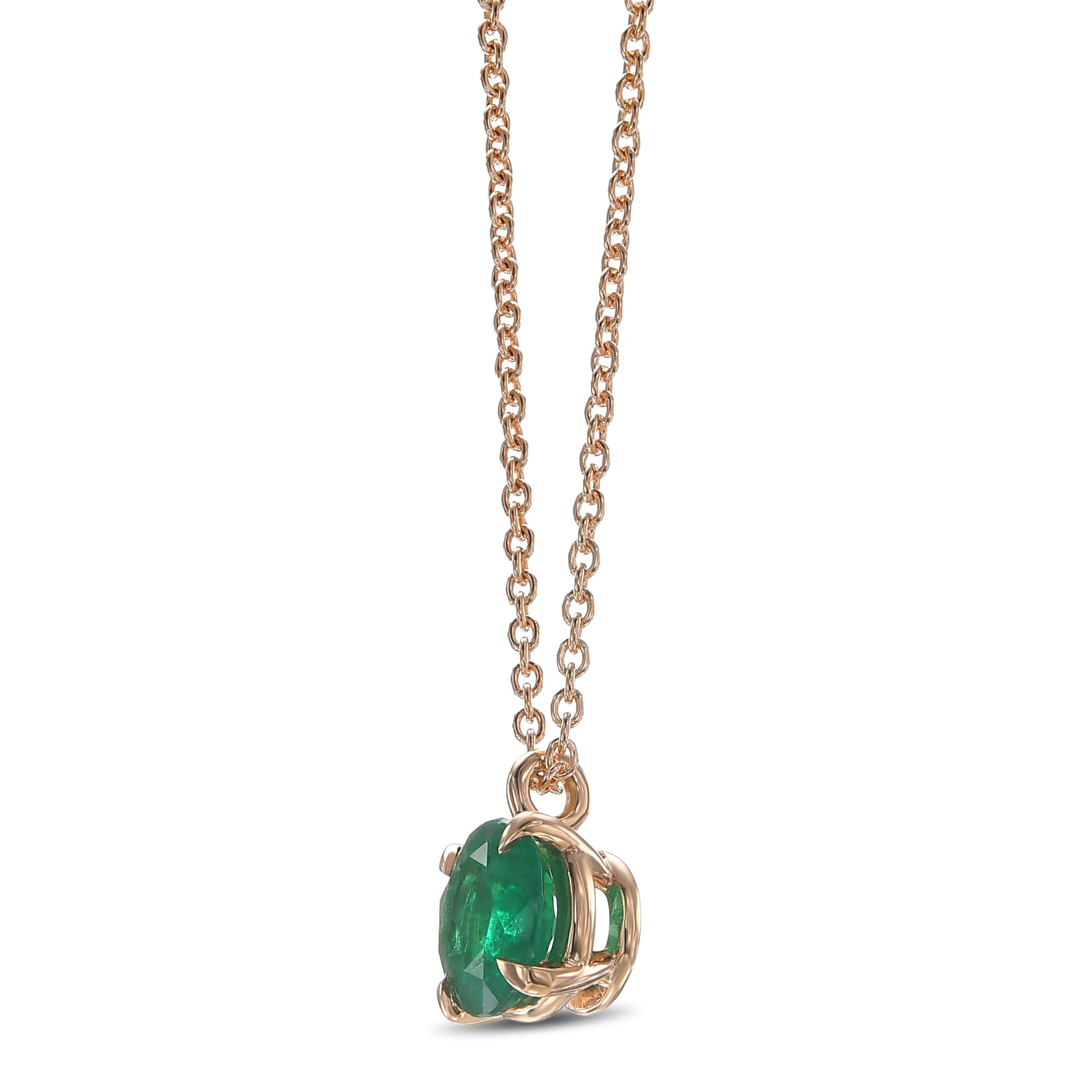 Round Green Emerald Solitaire Pendant