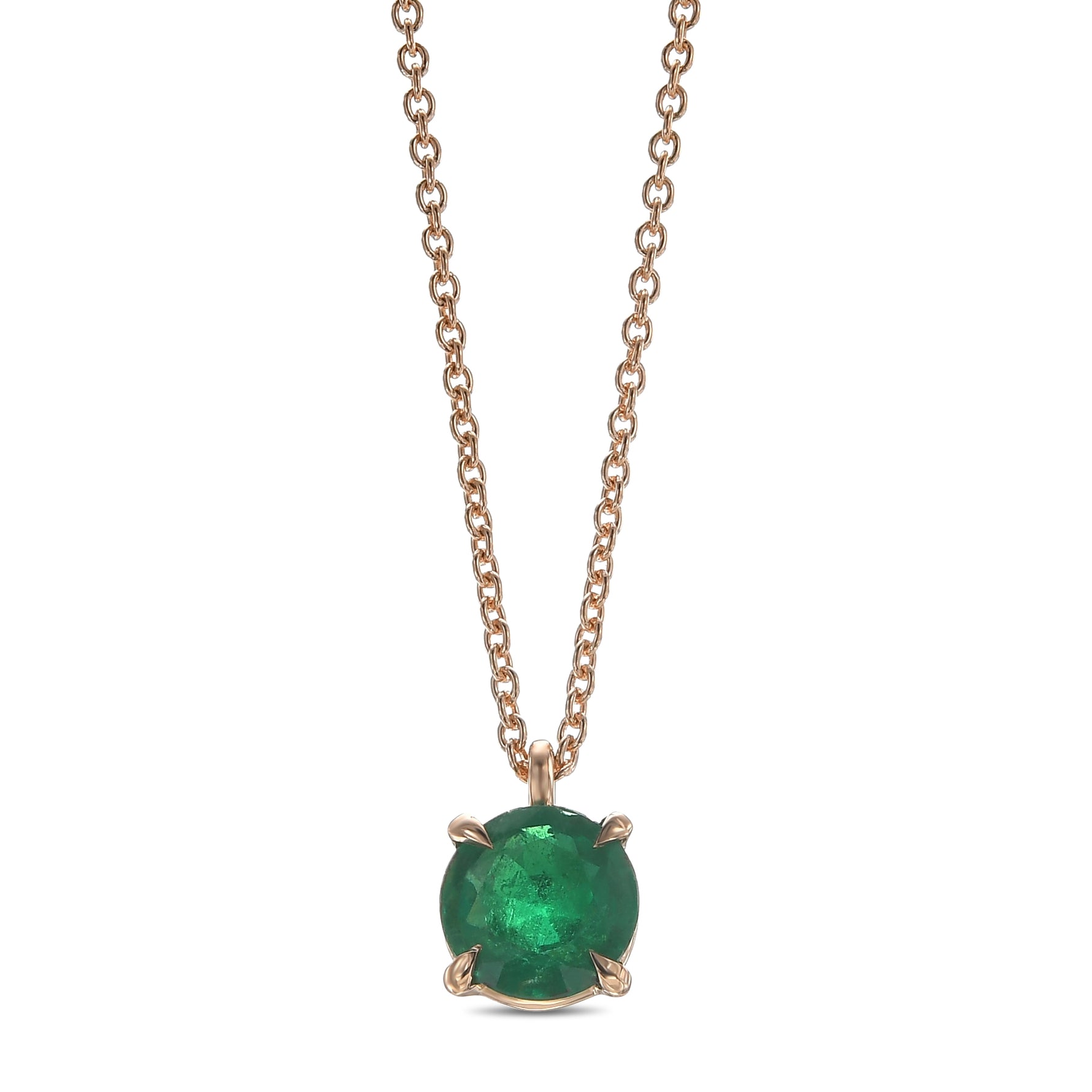 Round Green Emerald Solitaire Pendant