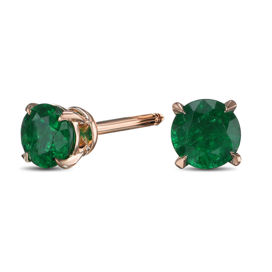 Round Green Emerald Stud Earrings