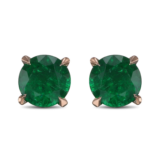 Round Green Emerald Stud Earrings