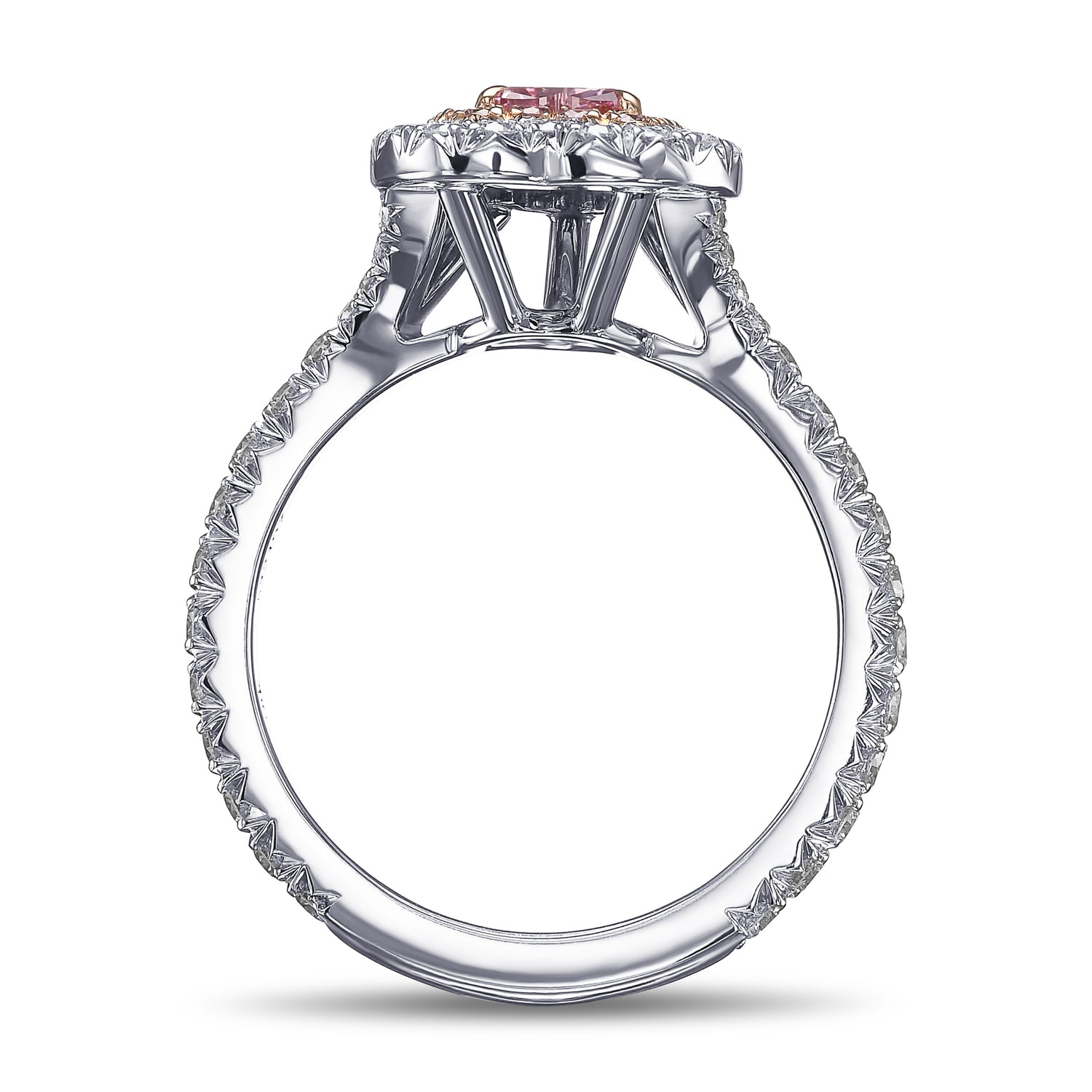 Fancy Vivid Purple Pink Heart Halo Diamond Ring