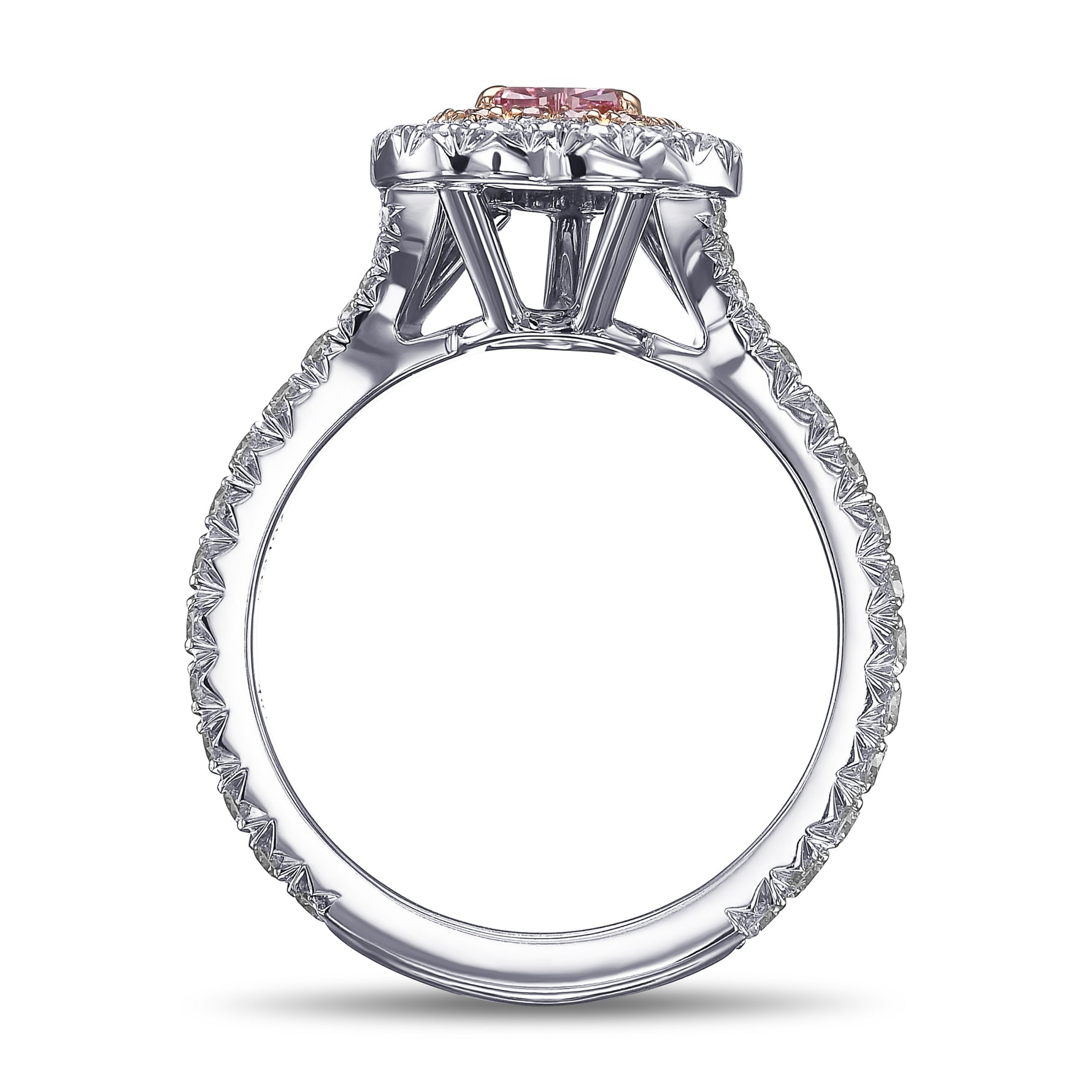 Fancy Vivid Purple Pink Heart Halo Diamond Ring