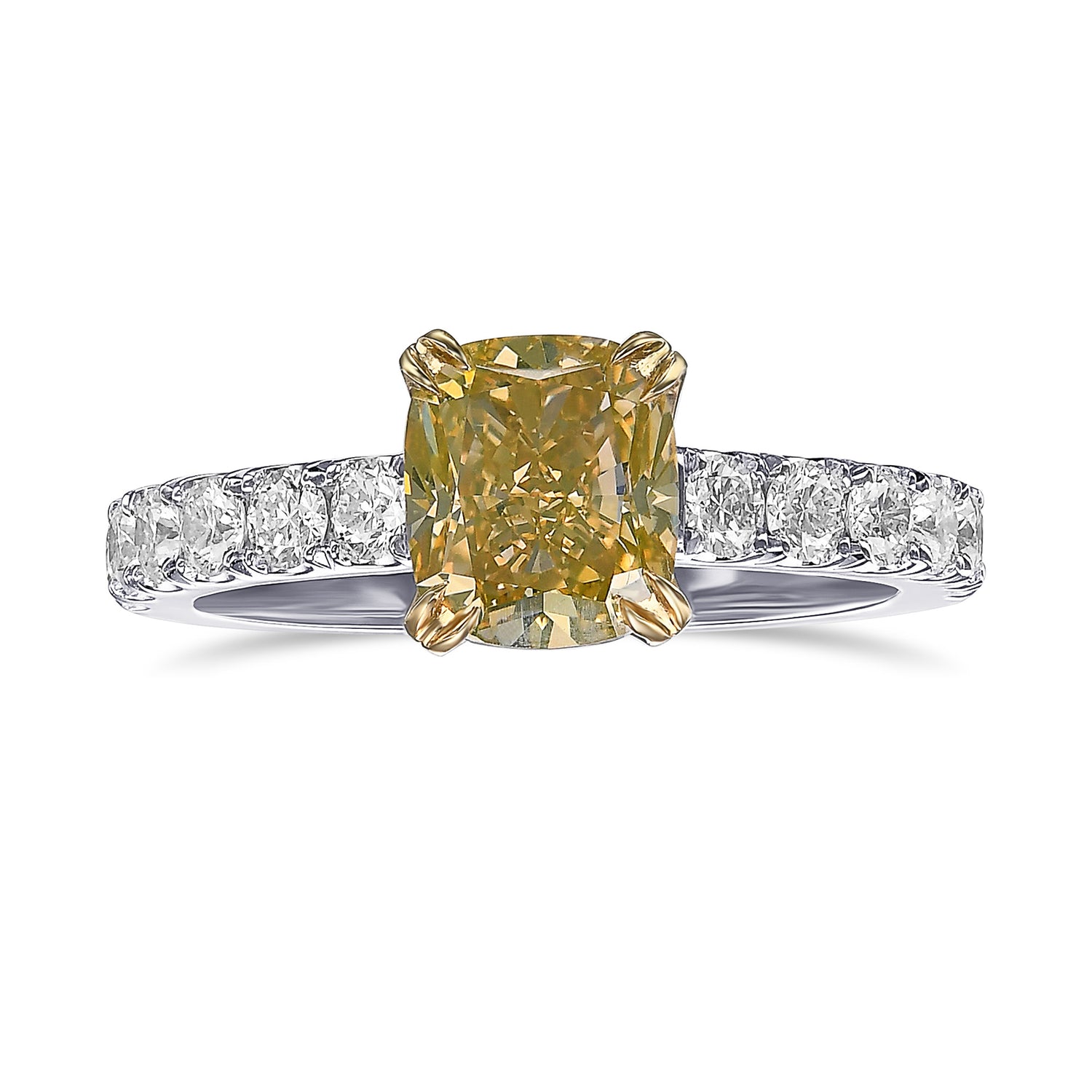 Fancy Brownish Yellow Cushion Side Stone Diamond Ring
