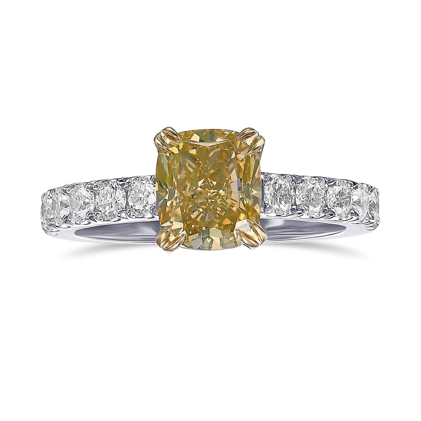 Fancy Brownish Yellow Cushion Side Stone Diamond Ring
