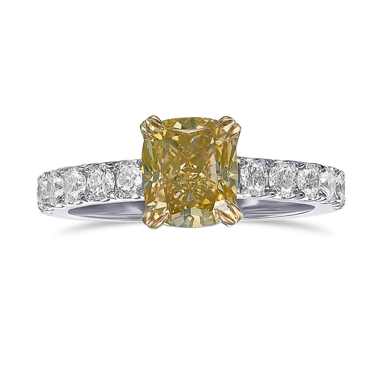 Fancy Brownish Yellow Cushion Side Stone Diamond Ring