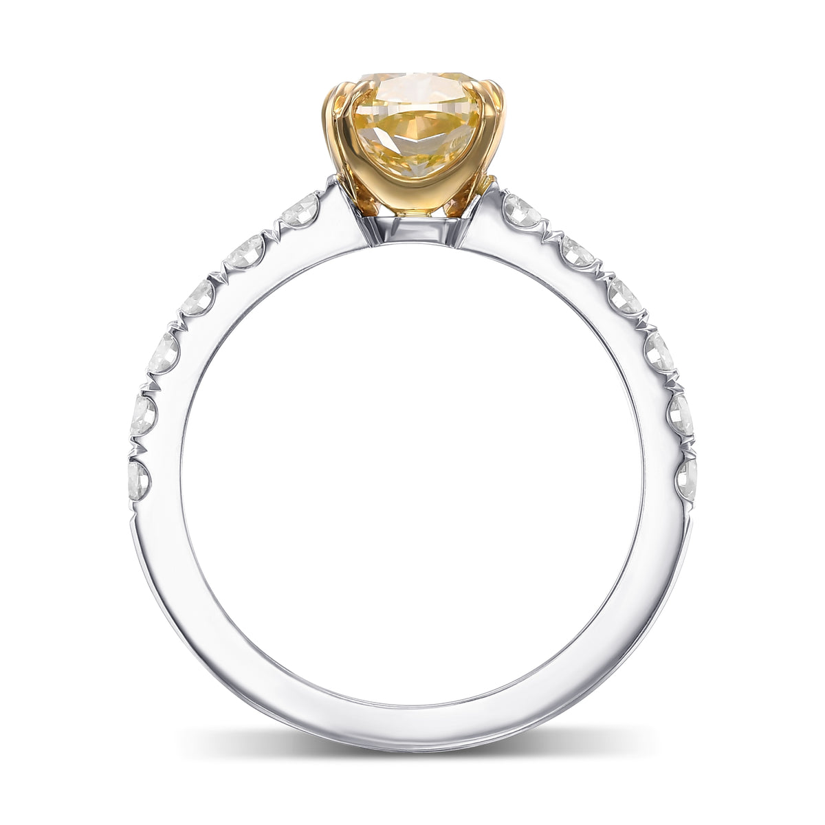 Fancy Brownish Yellow Cushion Side Stone Diamond Ring