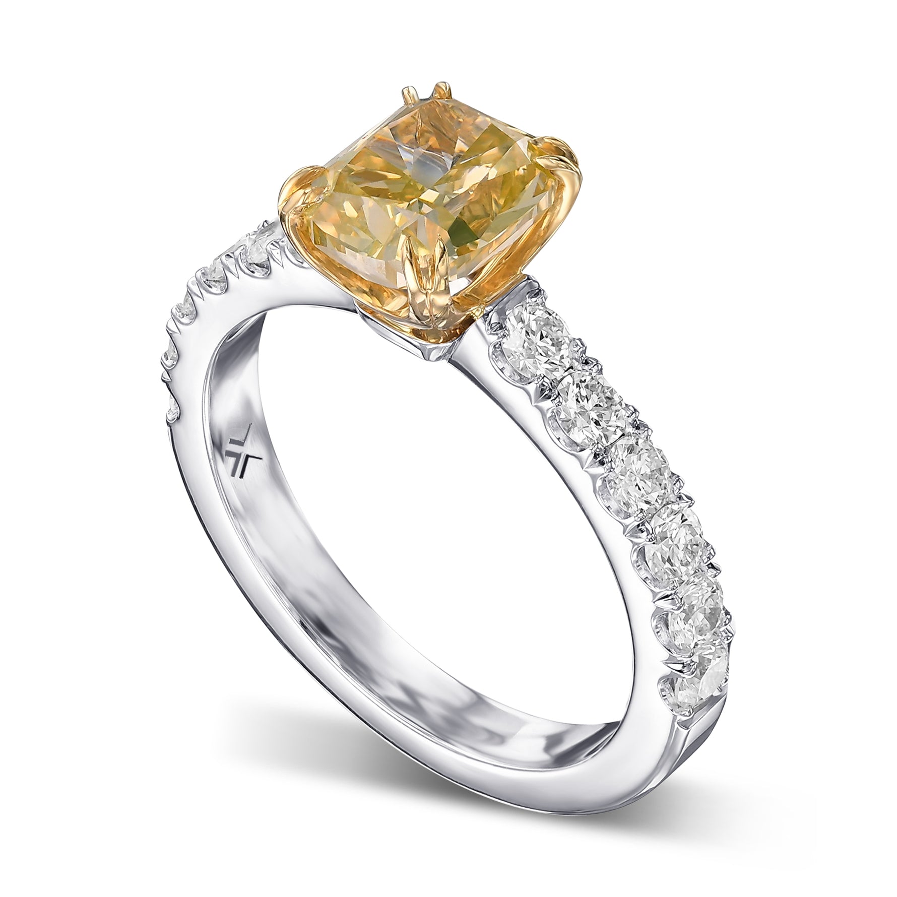 Fancy Brownish Yellow Cushion Side Stone Diamond Ring