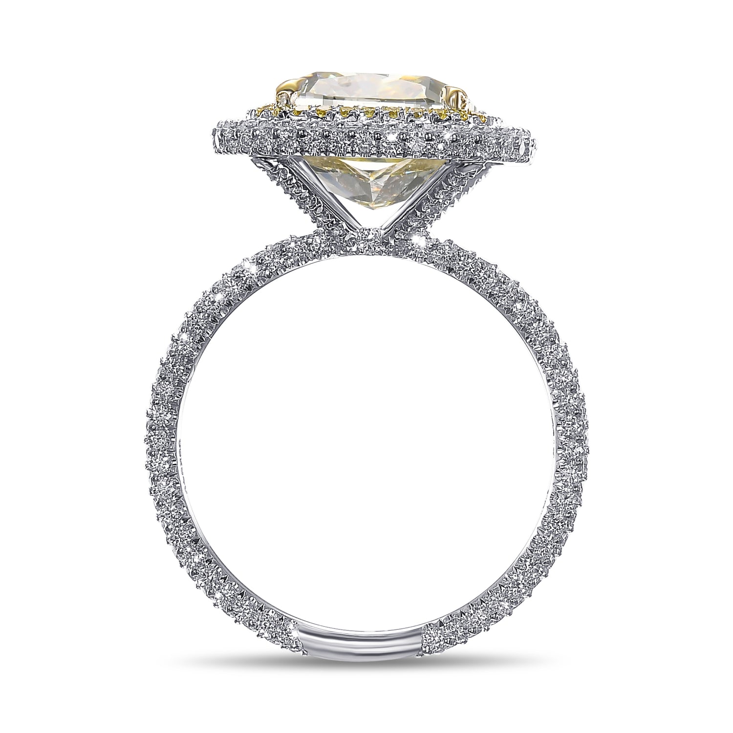 Fancy Light Yellow Cushion Double Halo Diamond Ring
