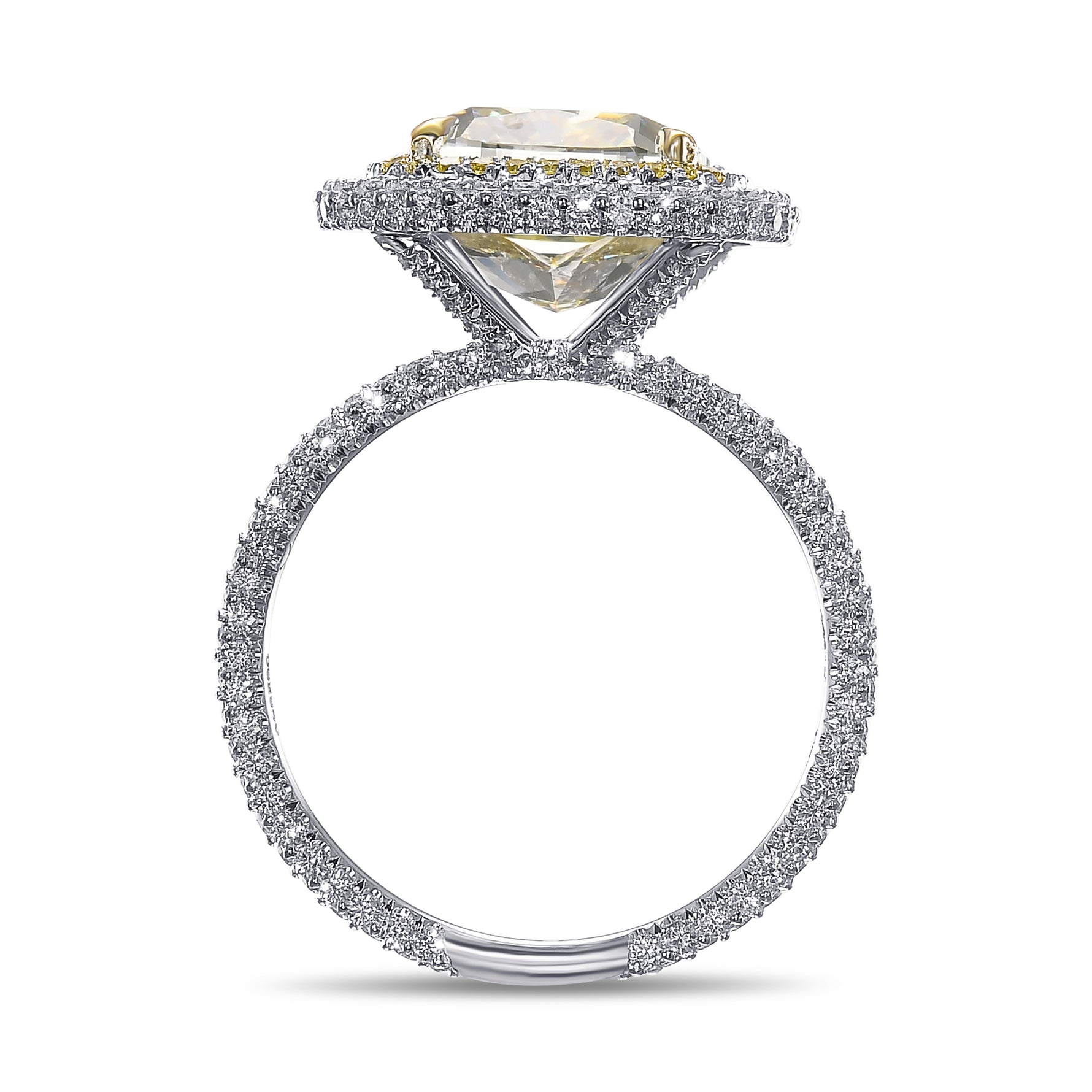 Fancy Light Yellow Cushion Double Halo Diamond Ring