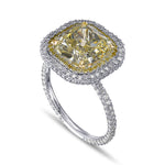 Fancy Light Yellow Cushion Double Halo Diamond Ring