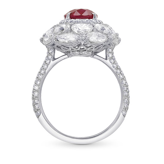 Oval Ruby and Diamond Couture Halo Ring